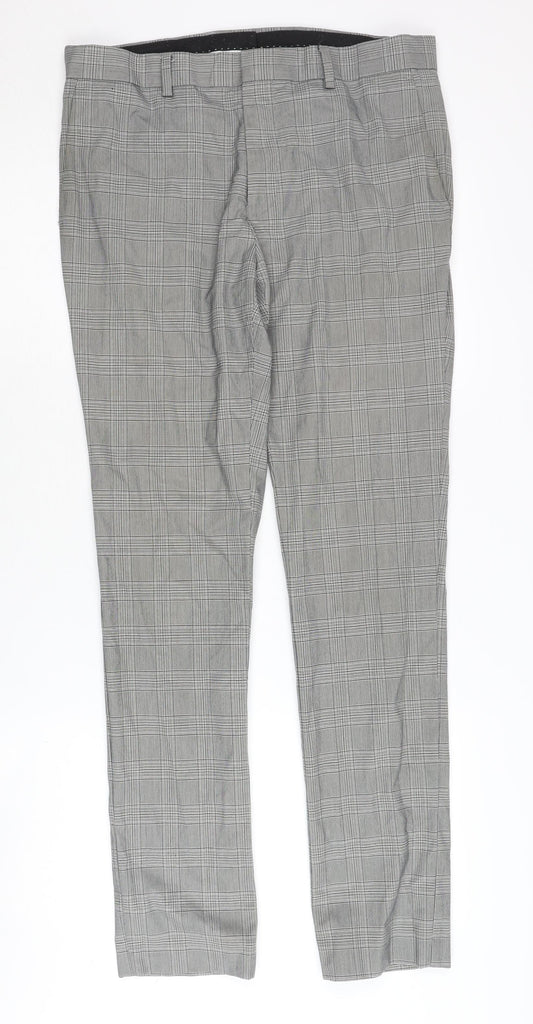 Topman Men's Grey Check Trousers, Size 32