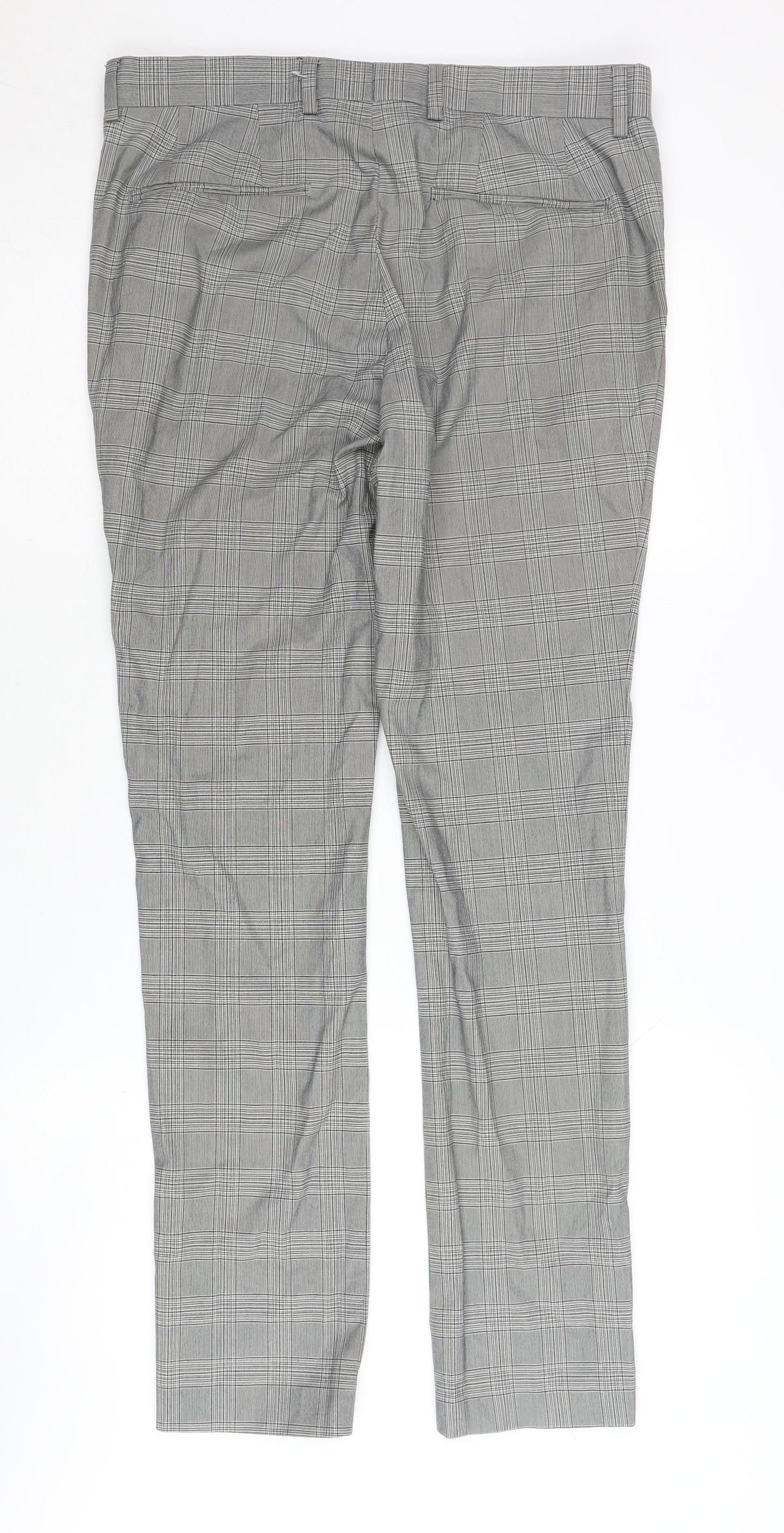 Topman Men's Grey Check Trousers, Size 32