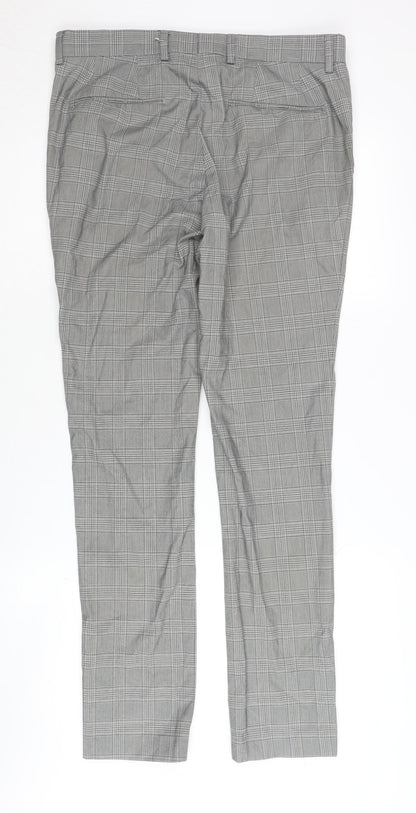 Topman Men's Grey Check Trousers, Size 32