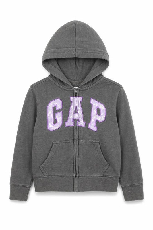Gap Girls Grey Full Zip Hoodie with Sequin Logo, Size S