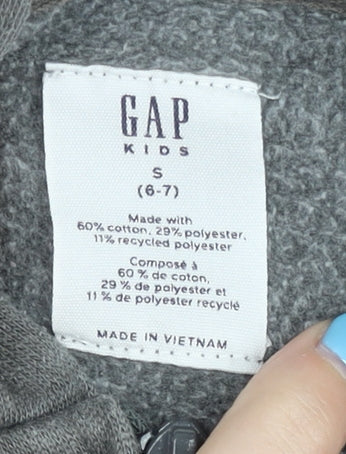Gap Girls Grey Full Zip Hoodie with Sequin Logo, Size S