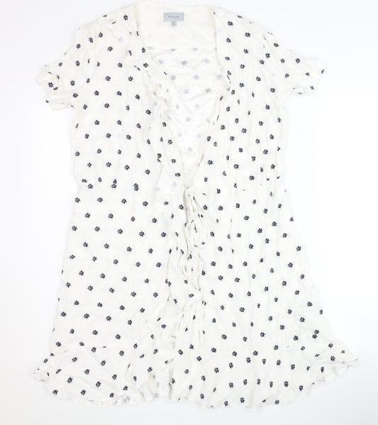 Jigsaw Women's White Floral Short Sleeve Tie Front Top