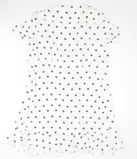 Jigsaw Women's White Floral Short Sleeve Tie Front Top