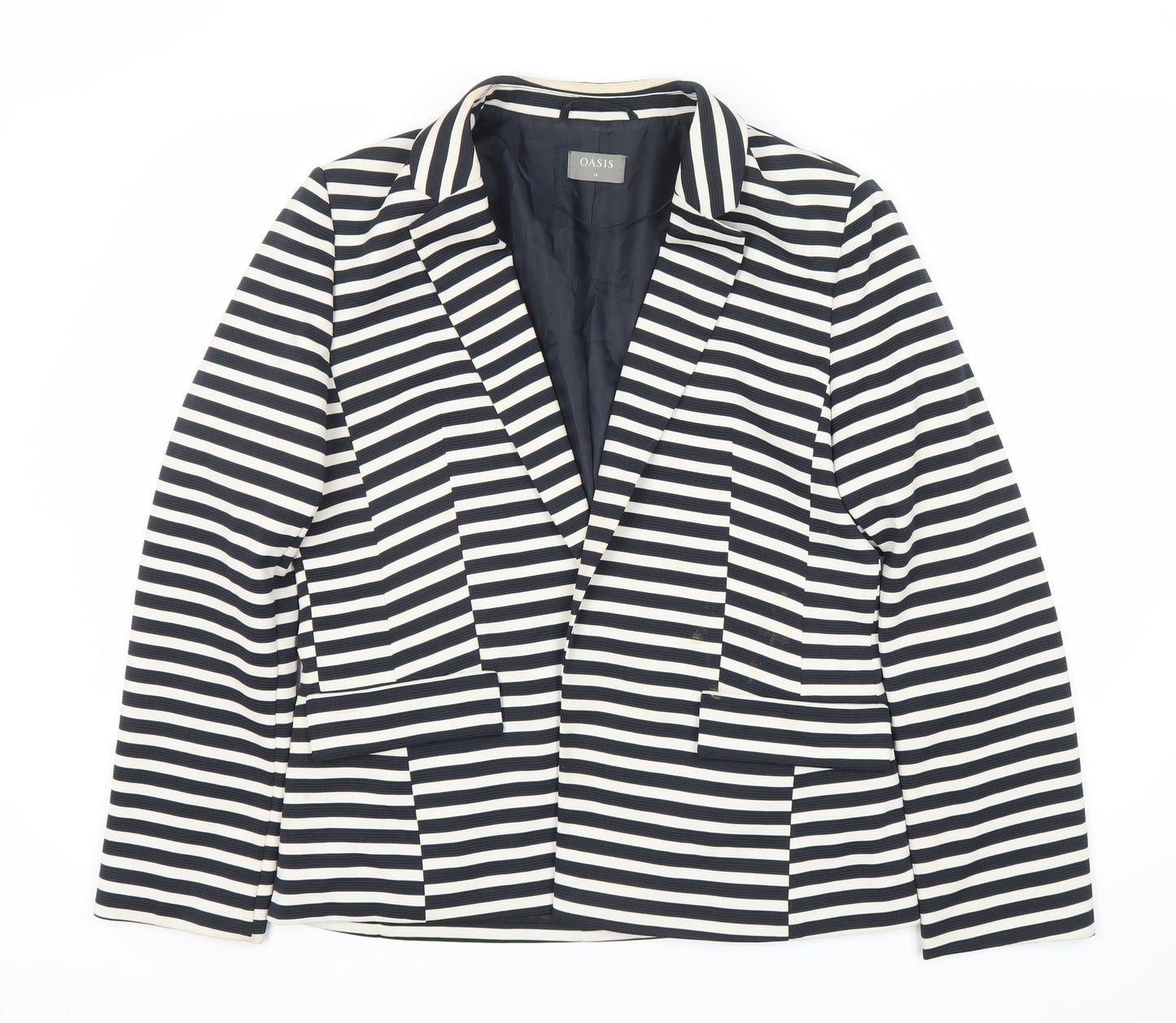 Oasis Women's Black Striped Blazer, UK 14, Excellent
