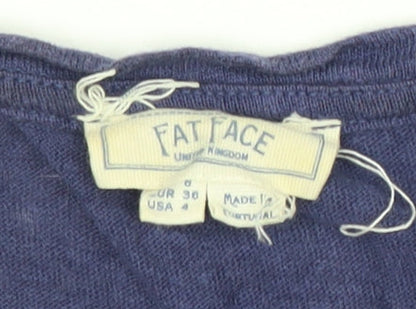 Womens UK Size 10 Fat Face Blue Basic T-Shirt