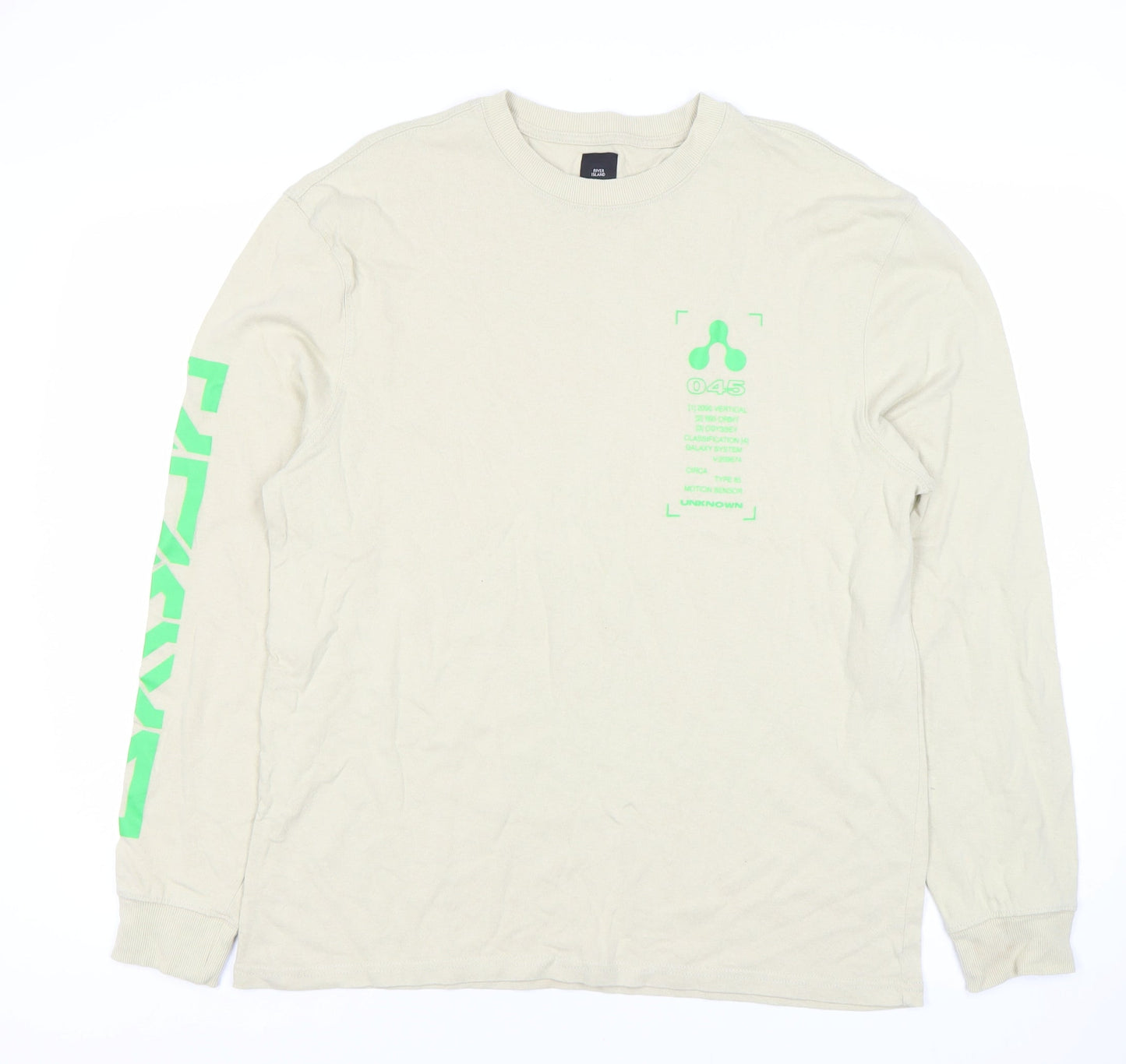 River Island Men's Beige Graphic Print T-Shirt M