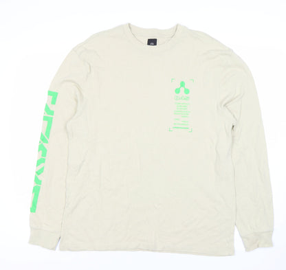 River Island Men's Beige Graphic Print T-Shirt M