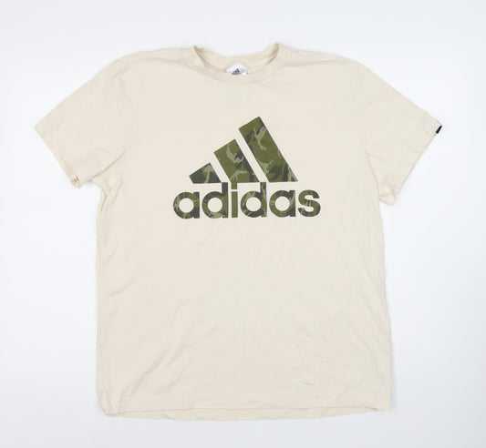 Adidas Men's Beige Medium Graphic Print T-Shirt