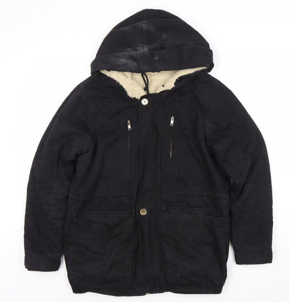 Vera Lucy Women's Black Parka Hooded Jacket L Casual