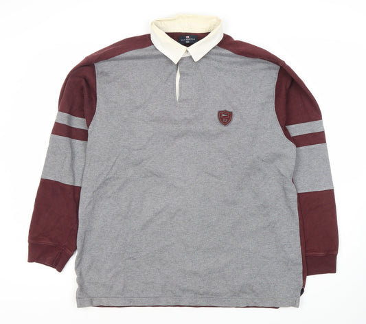 Marks and Spencer Men's Grey Polo Medium Long Sleeve