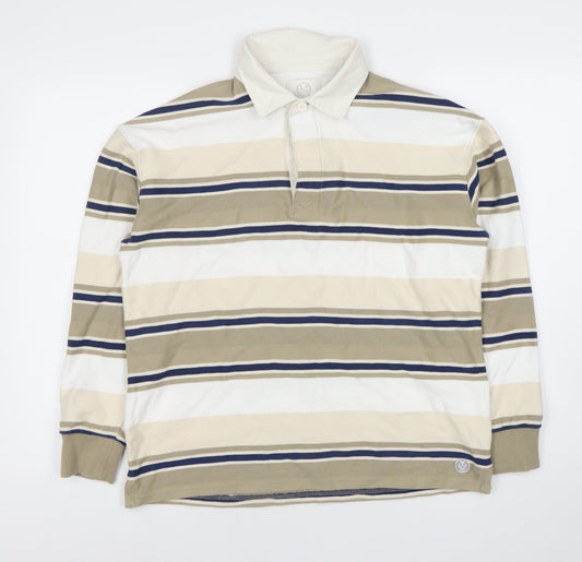 Marks and Spencer Men's Beige Striped Polo S