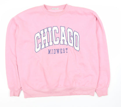Stradivarius Women's Pink Graphic Pullover Sweatshirt, Size 10