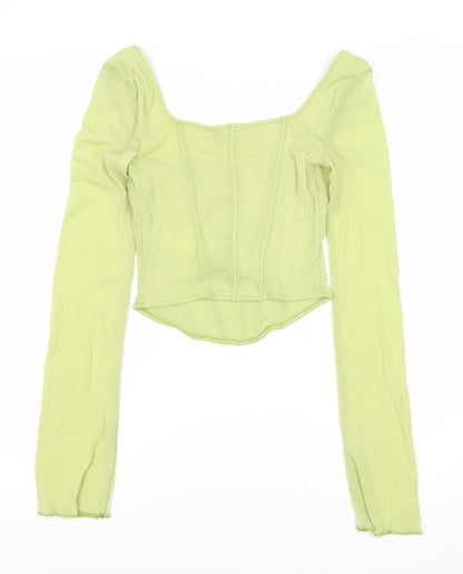 Womens UK Size M Urban Outfitters Green Cropped Blouse