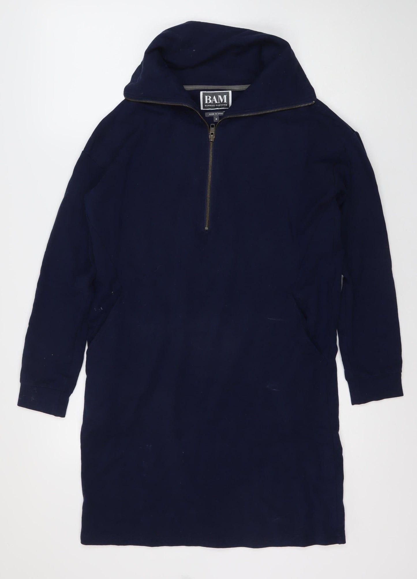BAM Women's Blue Long Sleeve Hooded Dress - Size 8
