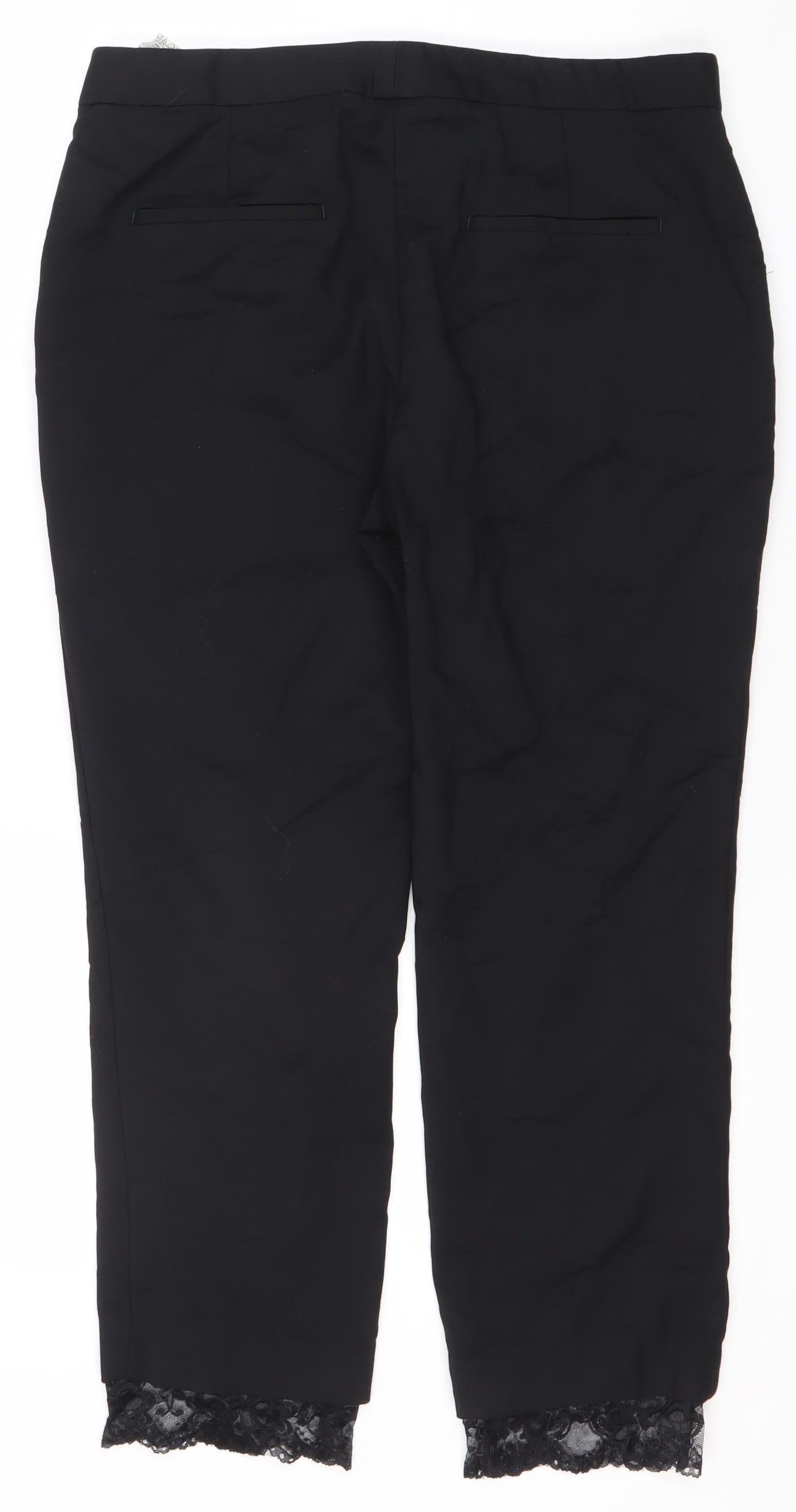 Zara Basic Women's Black Cropped Trousers, Size L, Lace Detail