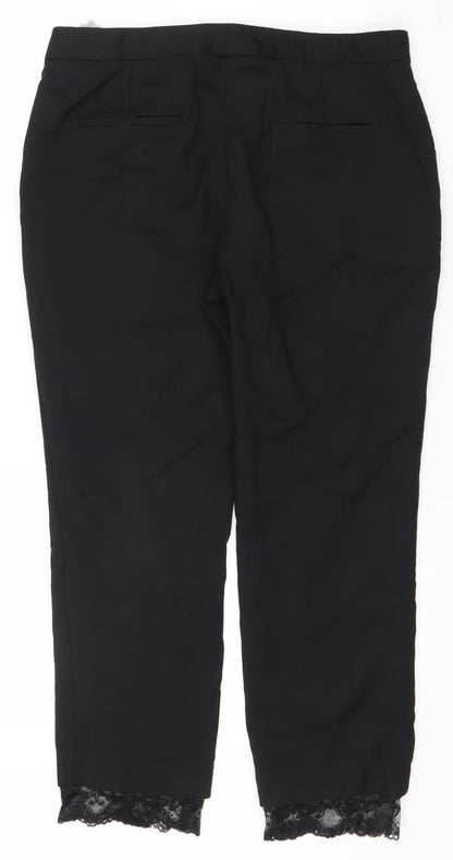Zara Basic Women's Black Cropped Trousers, Size L, Lace Detail