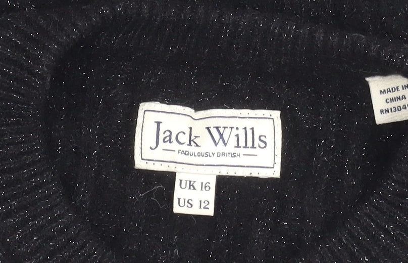 Jack Wills Black Wool Kids Pullover Jumper Size 16