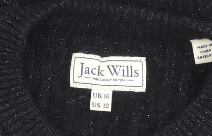 Jack Wills Black Wool Kids Pullover Jumper Size 16