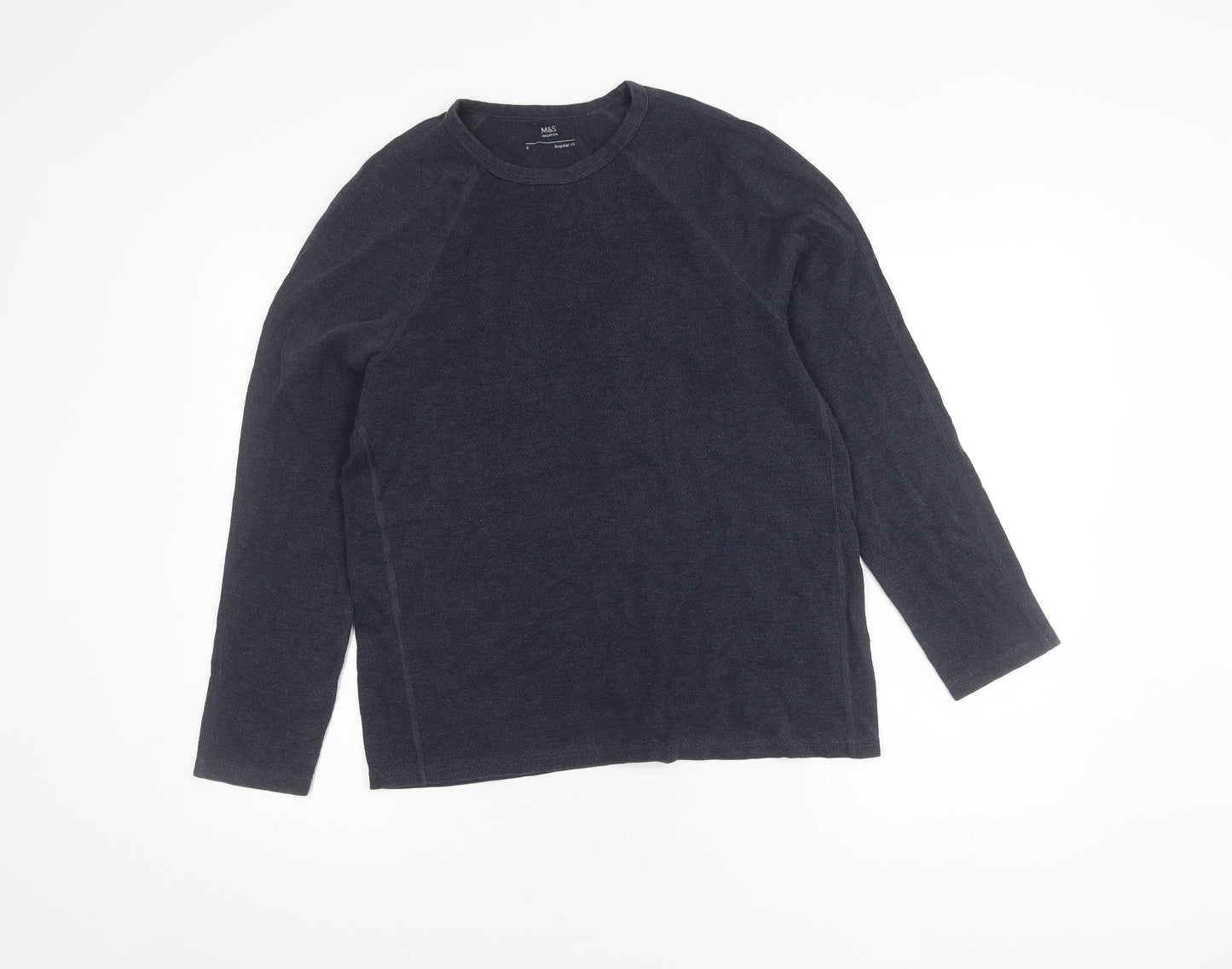 Marks and Spencer Men's Blue Long Sleeve T-Shirt, S