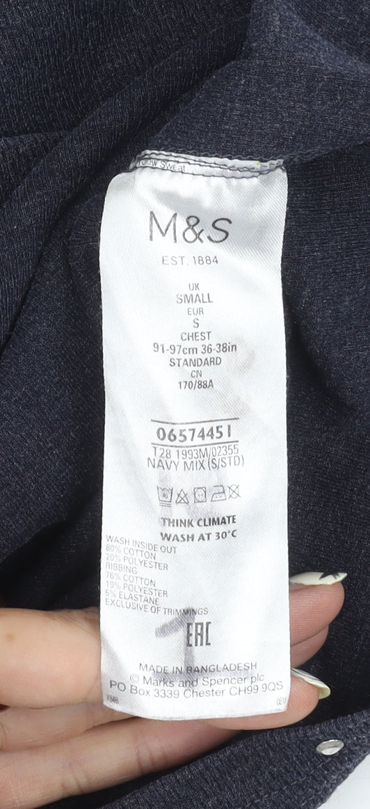 Marks and Spencer Men's Blue Long Sleeve T-Shirt, S