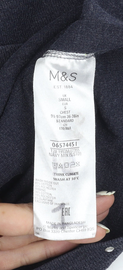 Marks and Spencer Men's Blue Long Sleeve T-Shirt, S