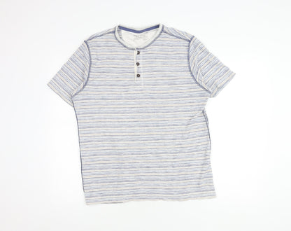 Marks and Spencer Men's Blue Striped Henley T-Shirt M