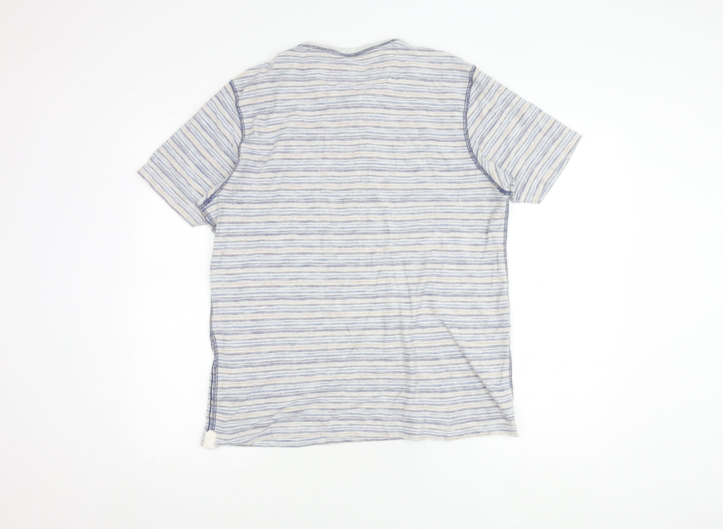 Marks and Spencer Men's Blue Striped Henley T-Shirt M