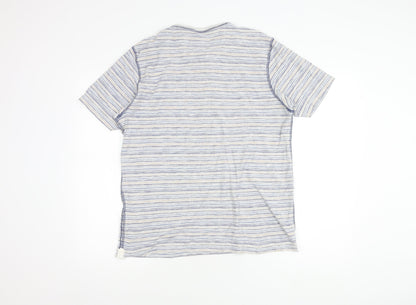 Marks and Spencer Men's Blue Striped Henley T-Shirt M