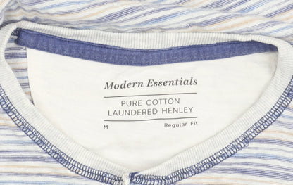 Marks and Spencer Men's Blue Striped Henley T-Shirt M