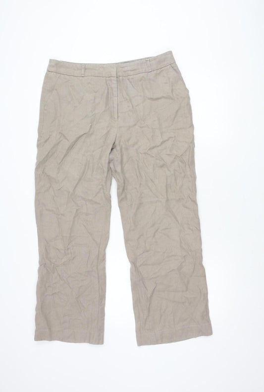 CC Women's Beige Linen Trousers Size 14 Casual