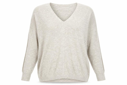 Front view of Pure Collection Women's Beige V-Neck Knit Jumper, size 14