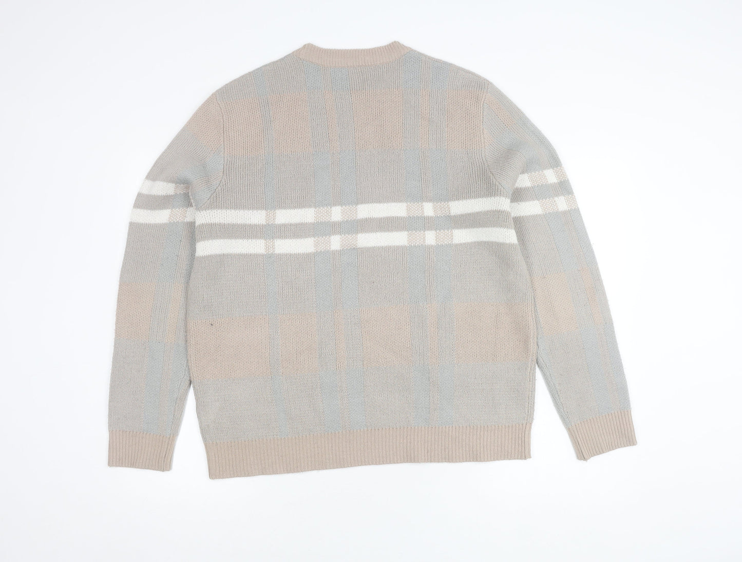 Burton Menswear Beige Plaid Crew Neck Jumper Size L