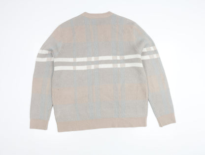 Burton Menswear Beige Plaid Crew Neck Jumper Size L