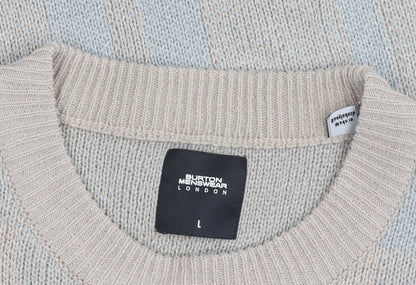 Burton Menswear Beige Plaid Crew Neck Jumper Size L