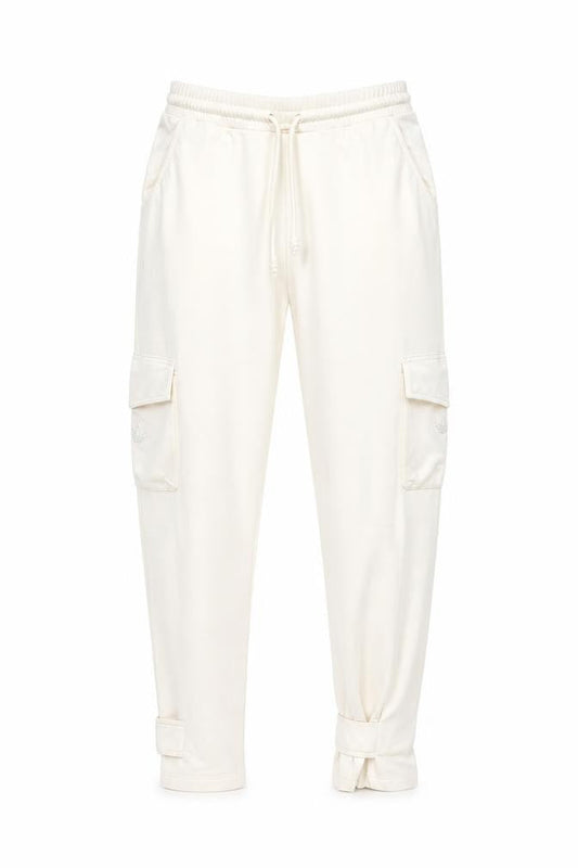 Front view of Adidas unisex white jogger trousers - large