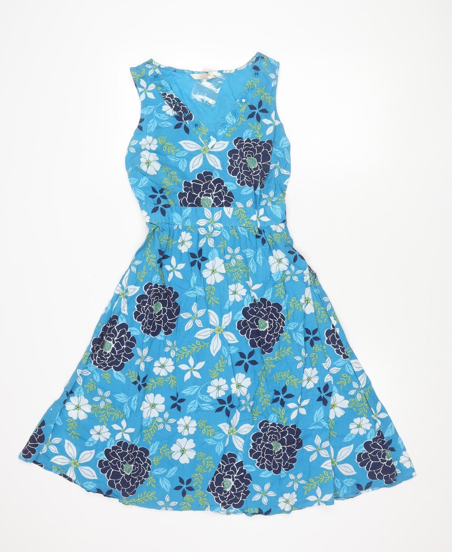 Debenhams Women's Blue Floral V-Neck Summer Dress