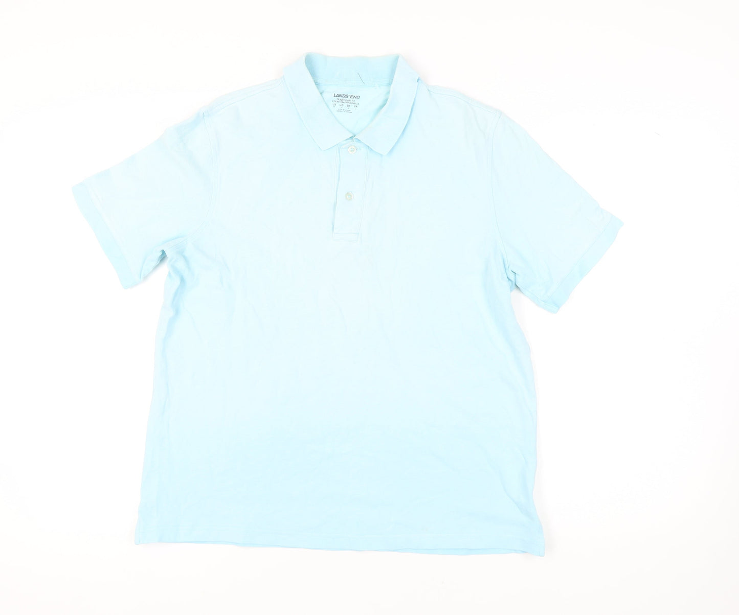 Lands' End Men's Blue Polo Shirt, M, Casual, Cotton