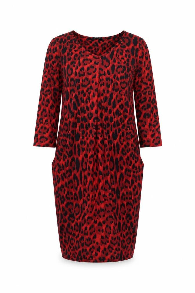 Front view of Roman Originals Red Animal Print Women's Dress, size 10