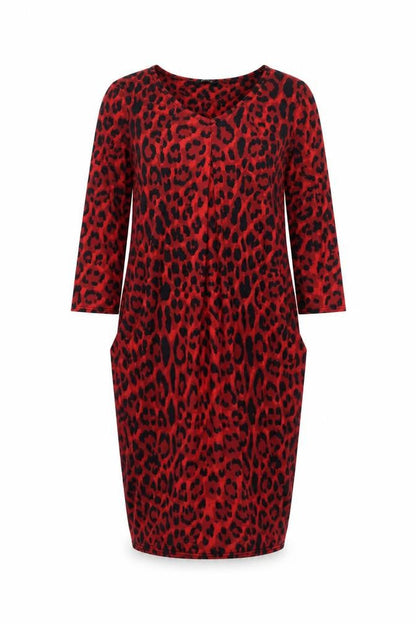 Front view of Roman Originals Red Animal Print Women's Dress, size 10