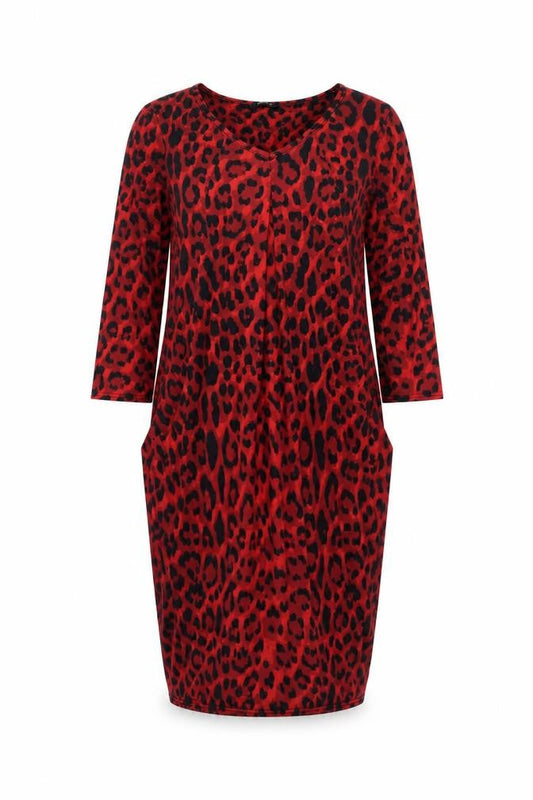Front view of Roman Originals Red Animal Print Women's Dress, size 10