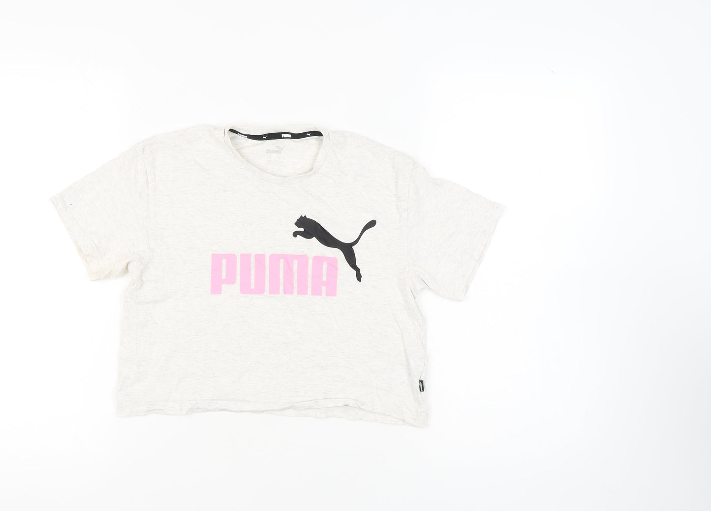 Puma Girls Ivory Cropped T-Shirt Logo Size 11-12 Years