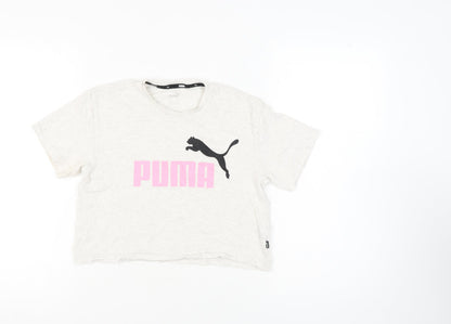 Puma Girls Ivory Cropped T-Shirt Logo Size 11-12 Years