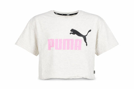 Puma Girls Ivory Cropped T-Shirt Logo Size 11-12 Years