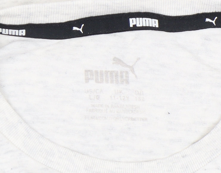 Puma Girls Ivory Cropped T-Shirt Logo Size 11-12 Years