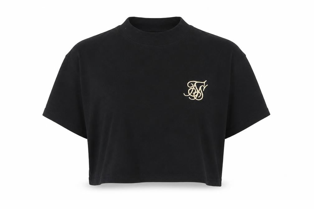 Womens UK Size 6 SikSilk Black Cropped T-Shirt