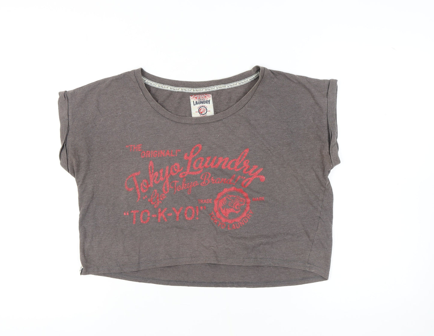 Womens UK Size 12 Tokyo Laundry Grey Cropped T-Shirt