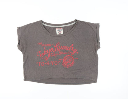 Womens UK Size 12 Tokyo Laundry Grey Cropped T-Shirt