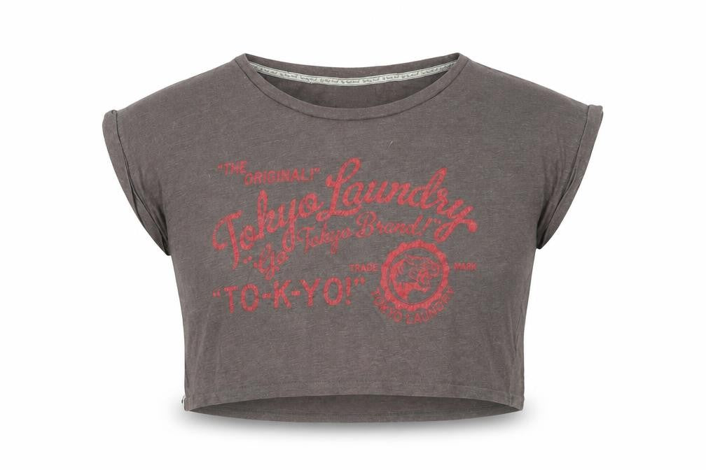 Womens UK Size 12 Tokyo Laundry Grey Cropped T-Shirt