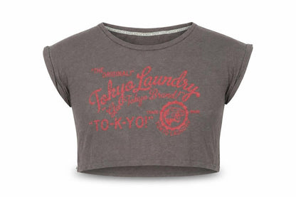 Womens UK Size 12 Tokyo Laundry Grey Cropped T-Shirt