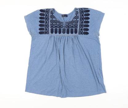Gap Women's Blue Short Sleeve Embroidered Blouse S